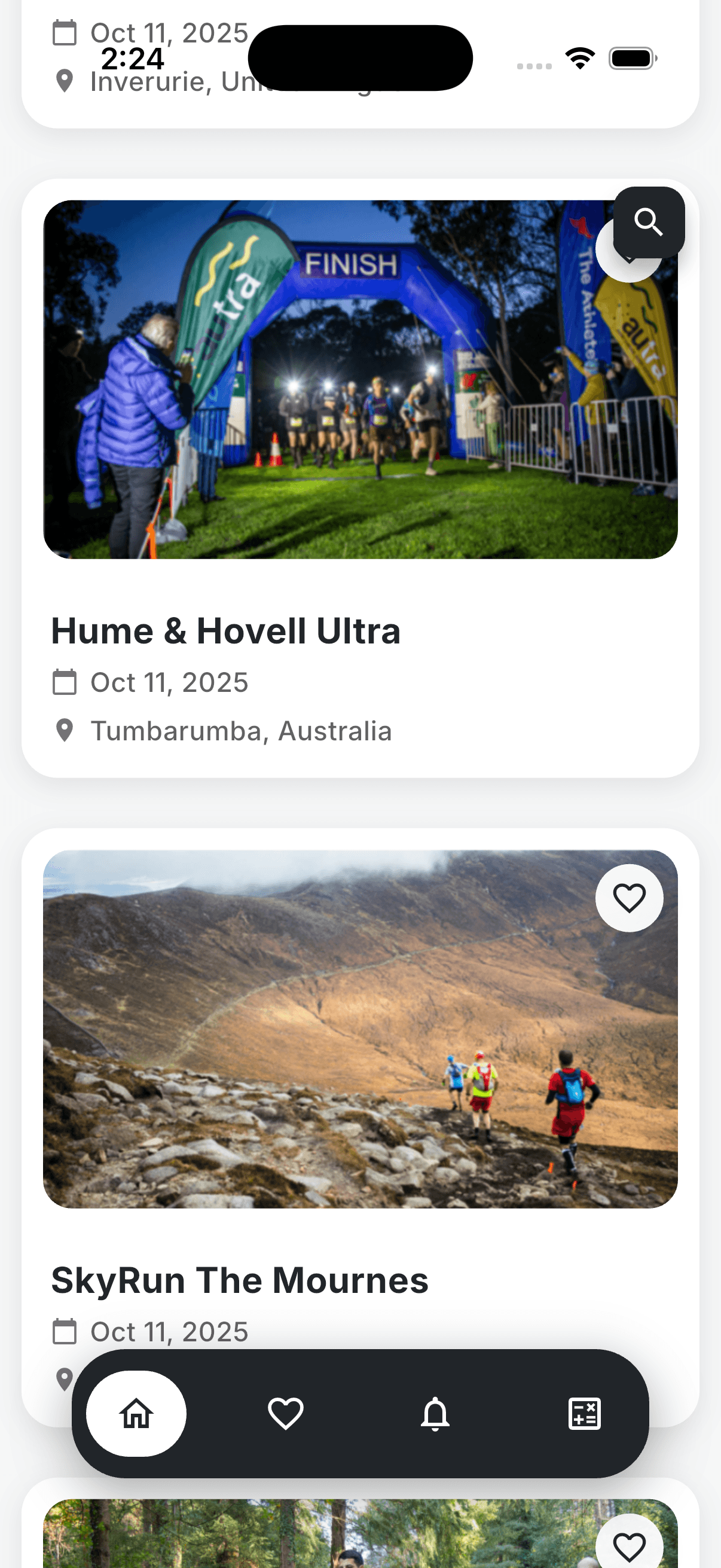 Follow favorite running events with push notifications for registration